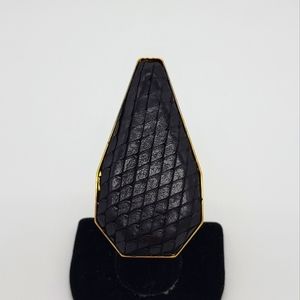 Vita Fede Black Snake Skin Coffen Shaped ring in 24k Yellow Gold-Plated NEW